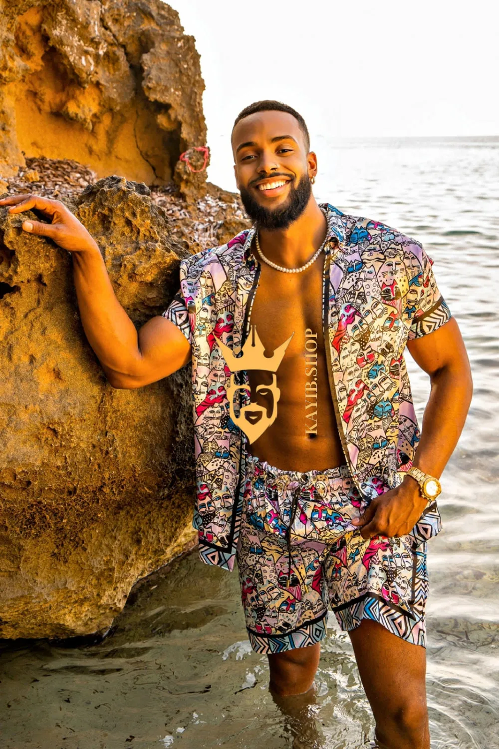 Silk Men's Summer Beachwear Set - Stand Out in Style with Luxurious Baroque-Inspired Design and Ultimate Comfort