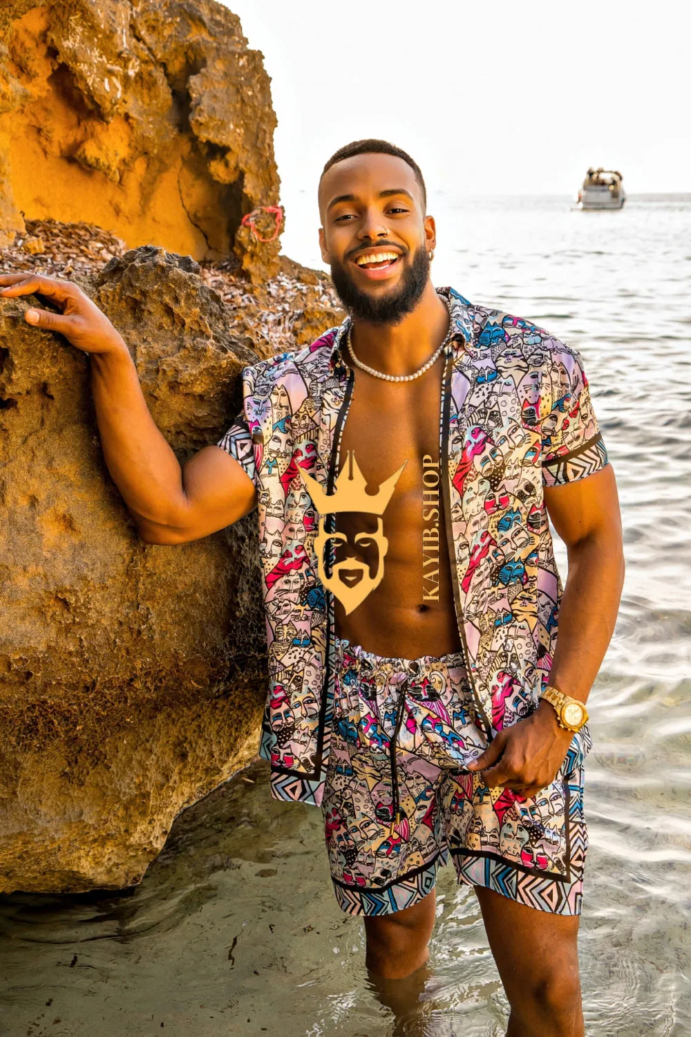 Silk Men's Summer Beachwear Set - Stand Out in Style with Luxurious Baroque-Inspired Design and Ultimate Comfort