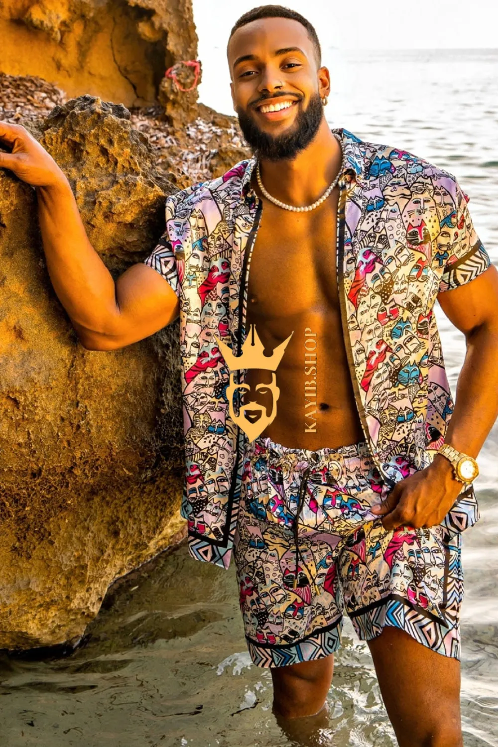 Silk Men's Summer Beachwear Set - Stand Out in Style with Luxurious Baroque-Inspired Design and Ultimate Comfort