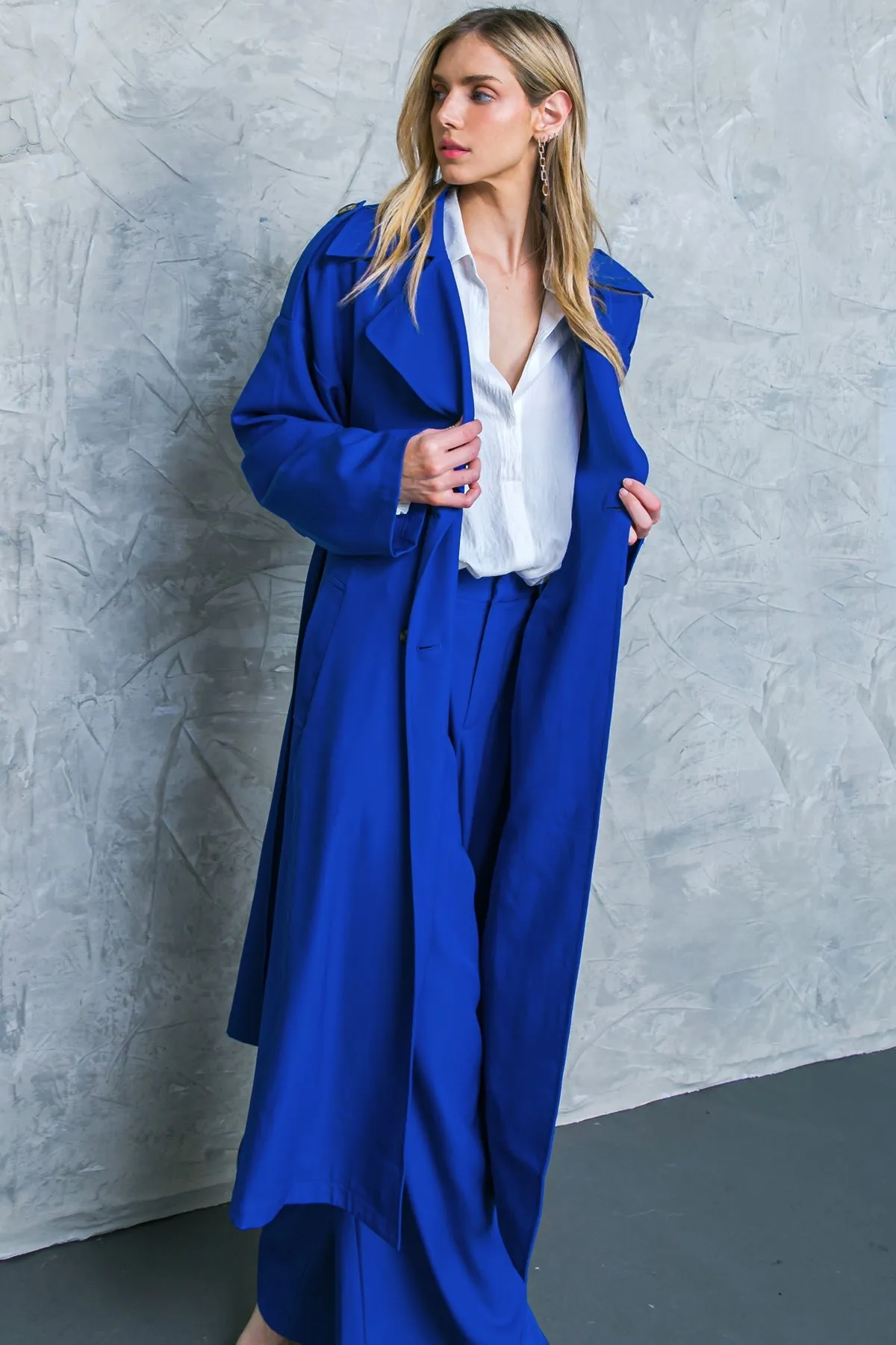 Solid Woven Trench Coat