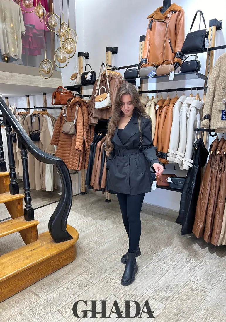 Trench-coat mi-long en noir