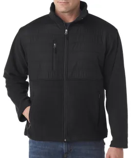 ultraclub adult fleece jacket with quilted yoke overlay - black (s)