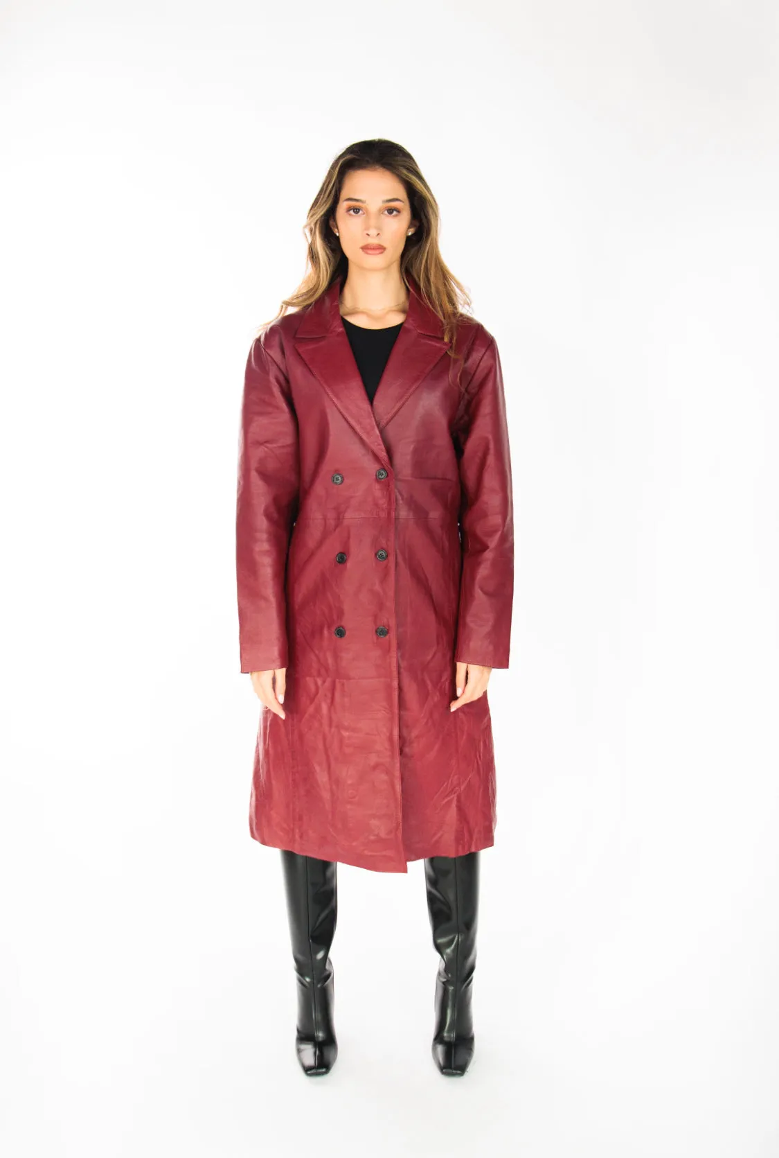 Valentina Burgundy Leather Coat