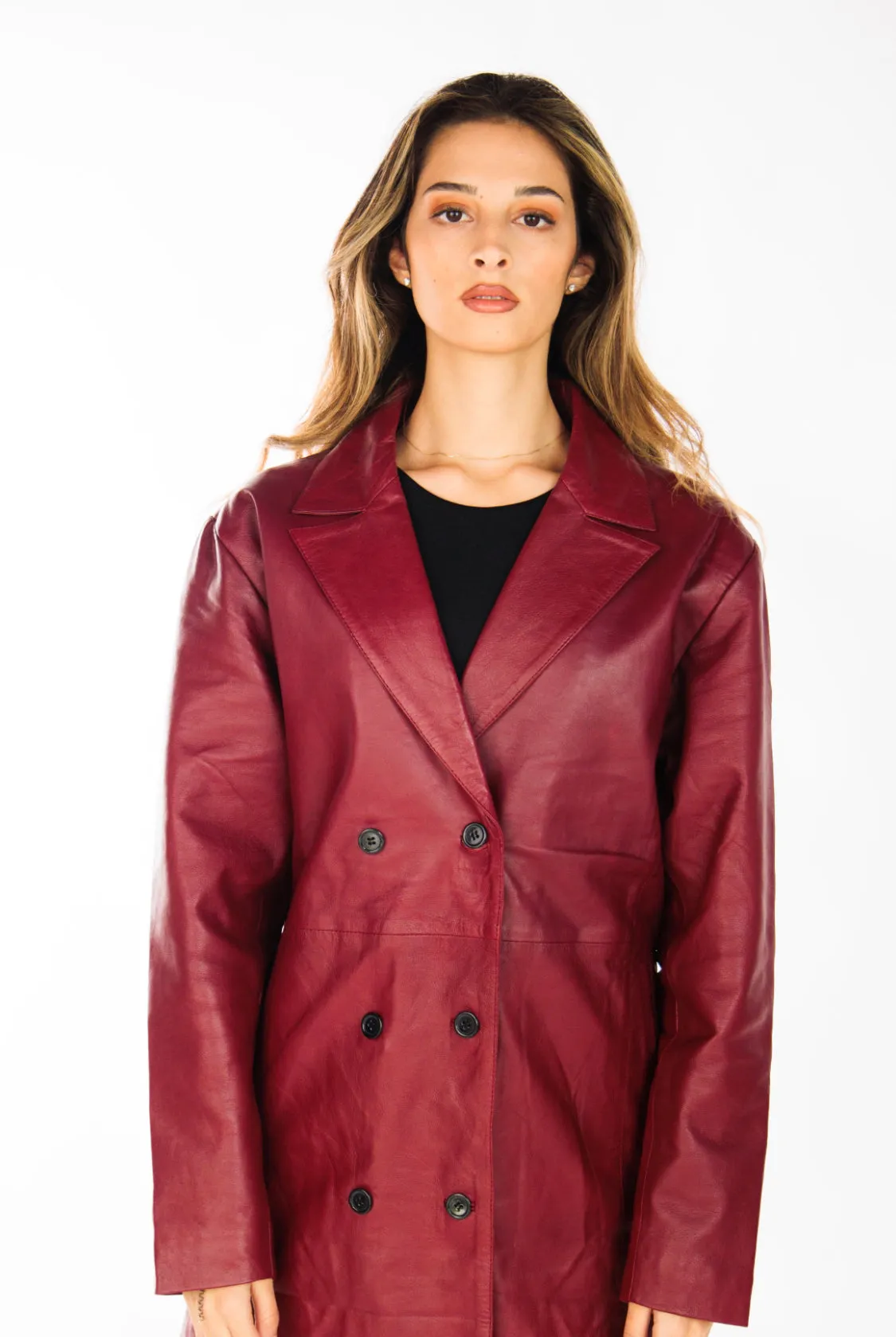 Valentina Burgundy Leather Coat