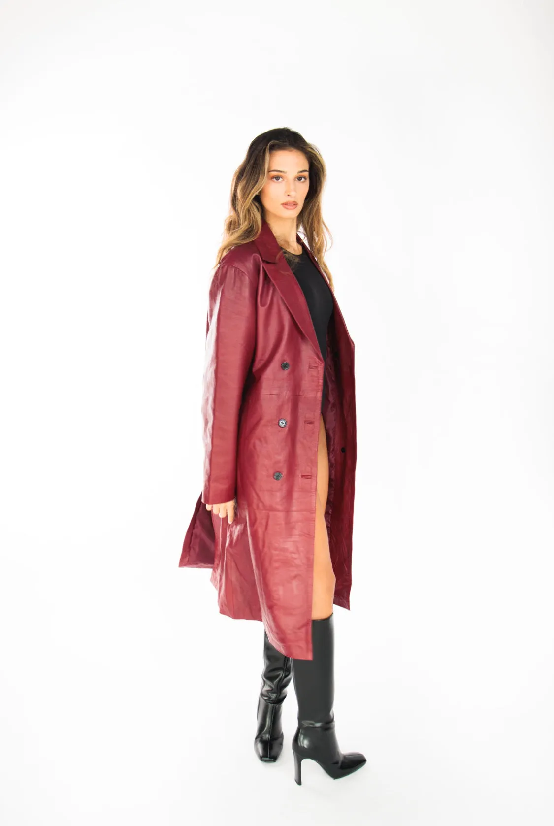 Valentina Burgundy Leather Coat
