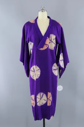 Vintage Silk Kimono Coat / Purple, Yellow and Peach Shibori