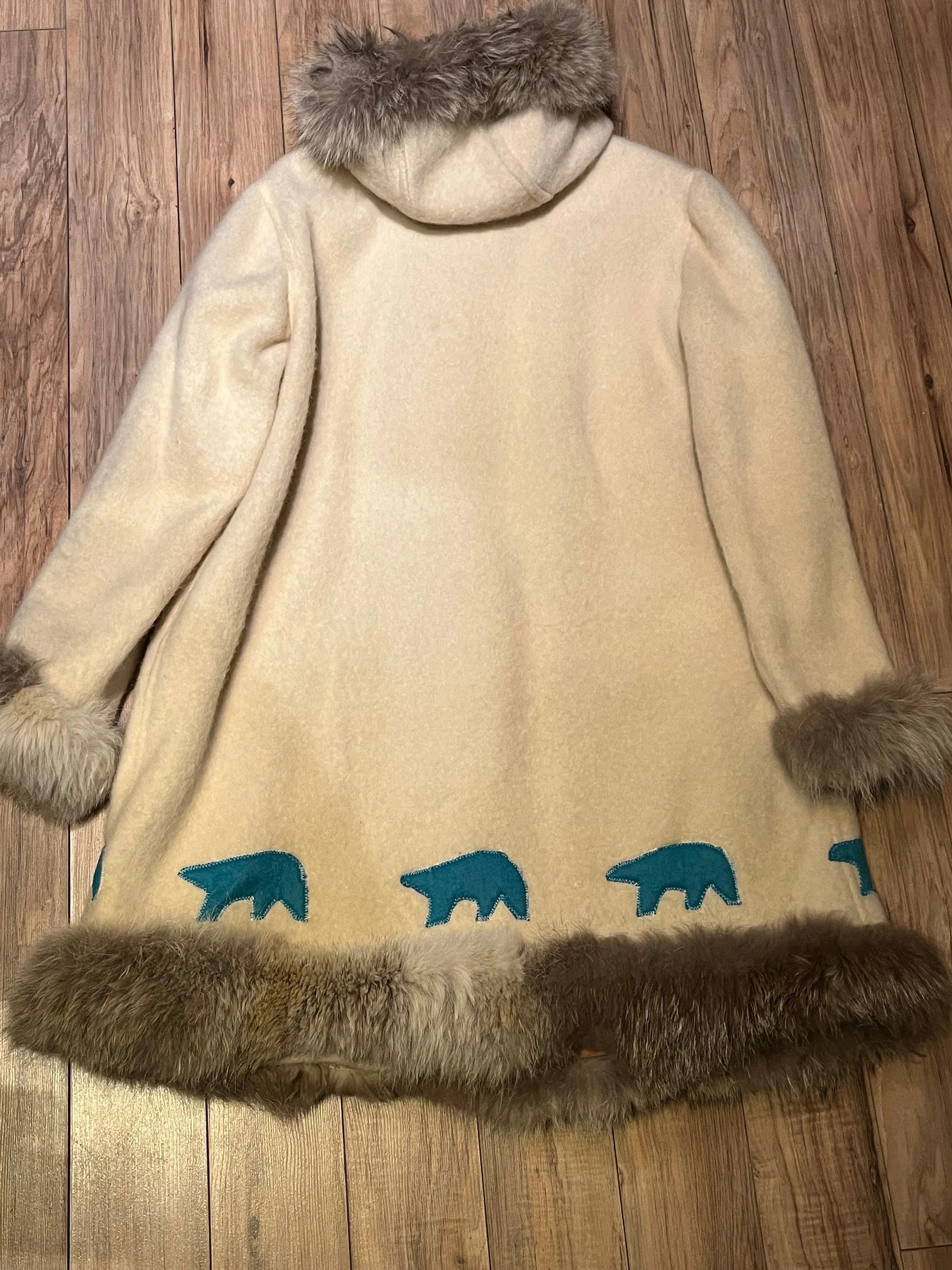 Vintage White Wool Northern Parka, Indigenous made, Chest 48”