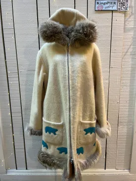 Vintage White Wool Northern Parka, Indigenous made, Chest 48”