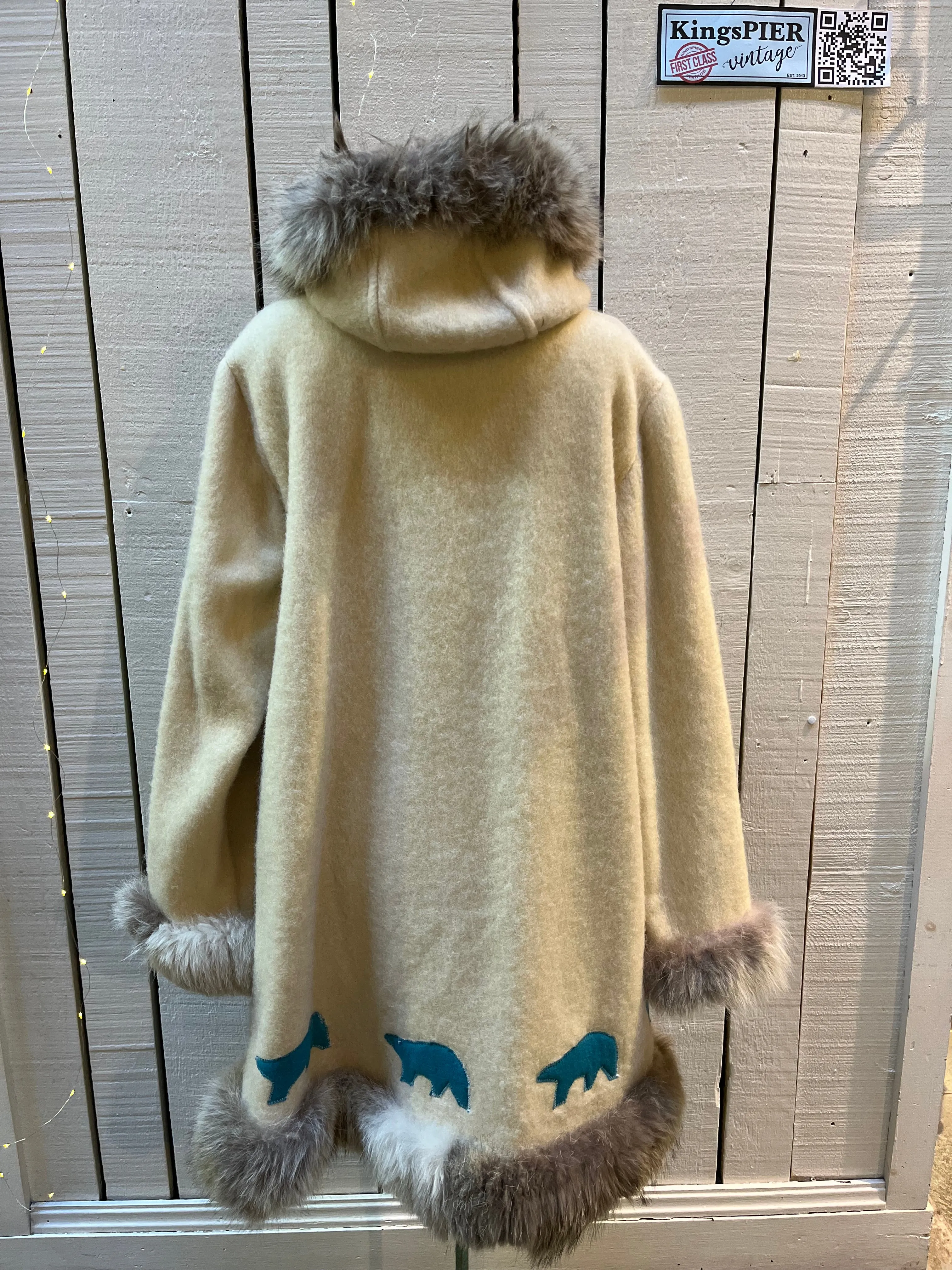 Vintage White Wool Northern Parka, Indigenous made, Chest 48”