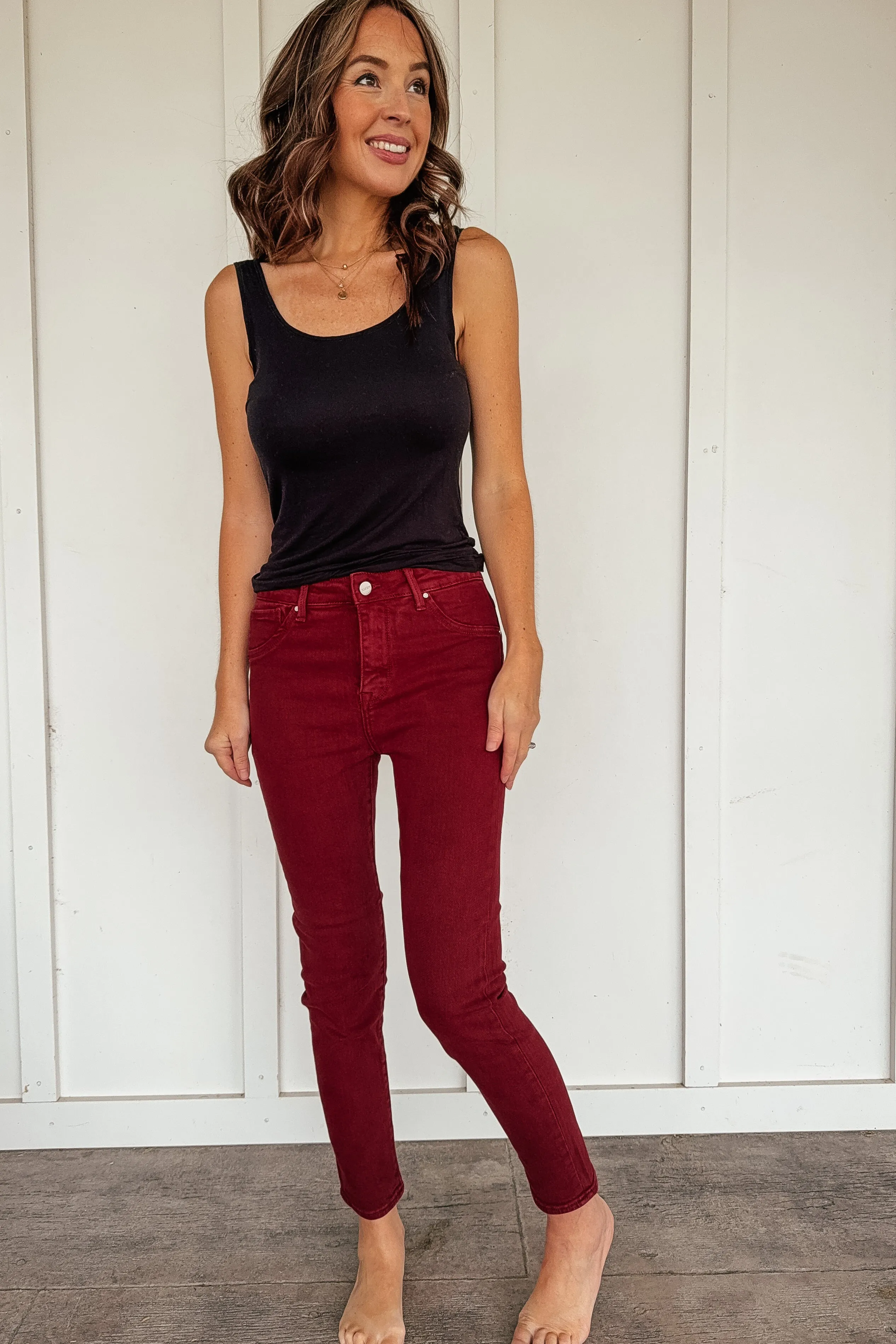Wine Colored Skinny Denim by Risen