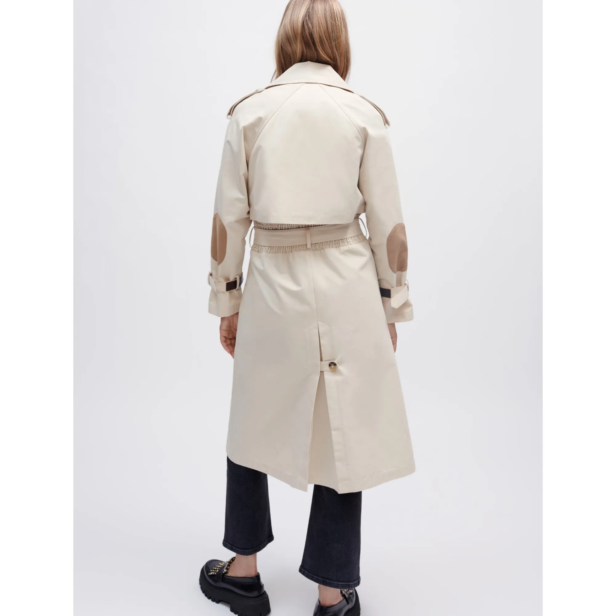 Women Trench Coat With Smocking At The Back - Ecru