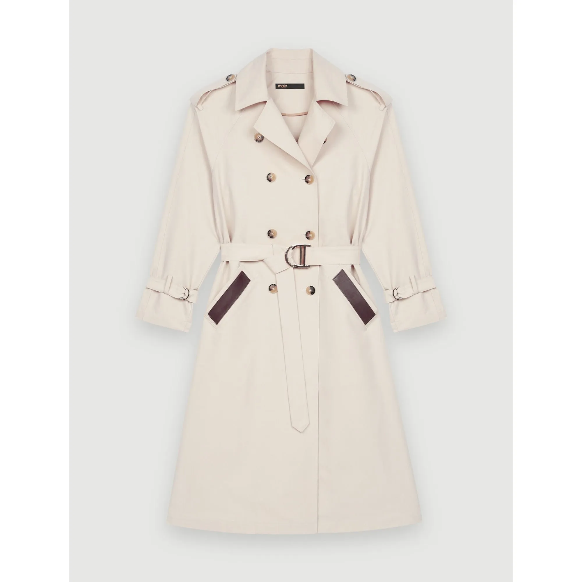 Women Trench Coat With Smocking At The Back - Ecru