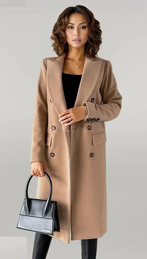 Women's Lapel Long Winter Overcoat with Buttons | Ideal for Autumn/Winter