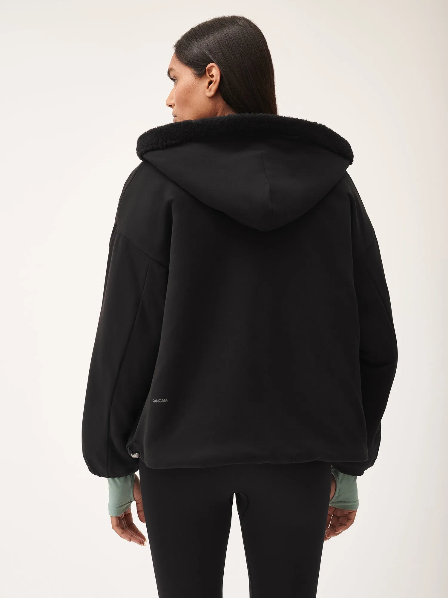 Womens Recycled Wool Fleece Reversible Bomber Jacket—black