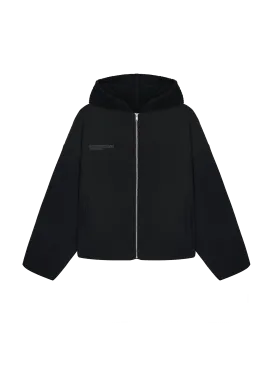 Womens Recycled Wool Fleece Reversible Bomber Jacket—black
