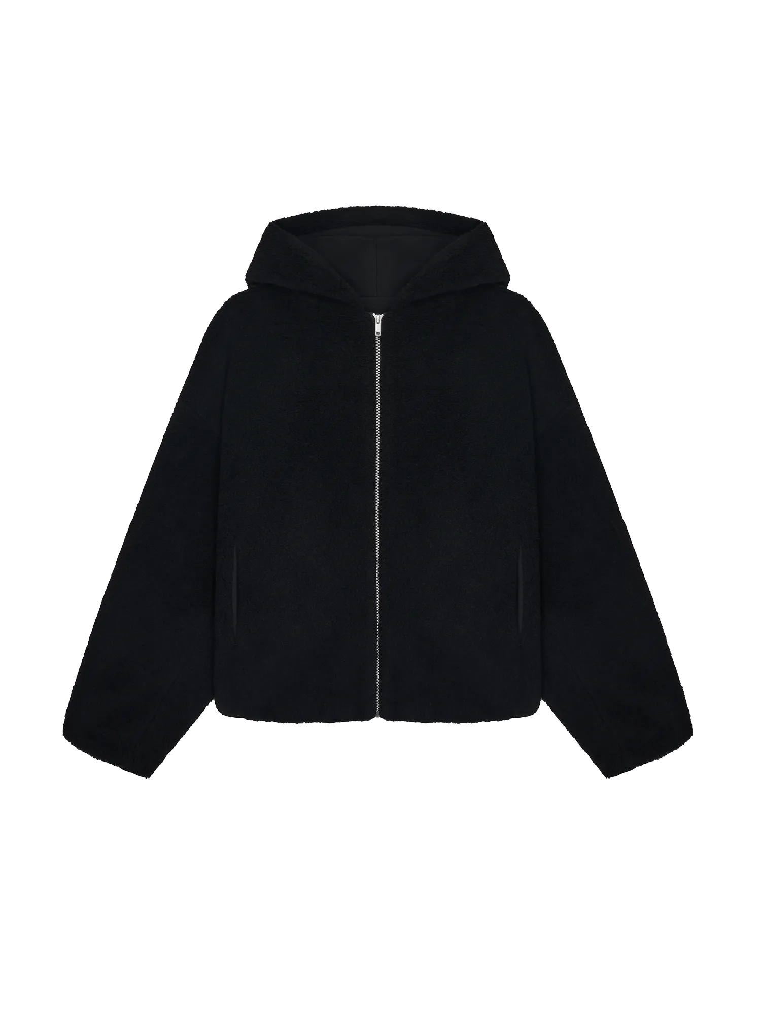 Womens Recycled Wool Fleece Reversible Bomber Jacket—black