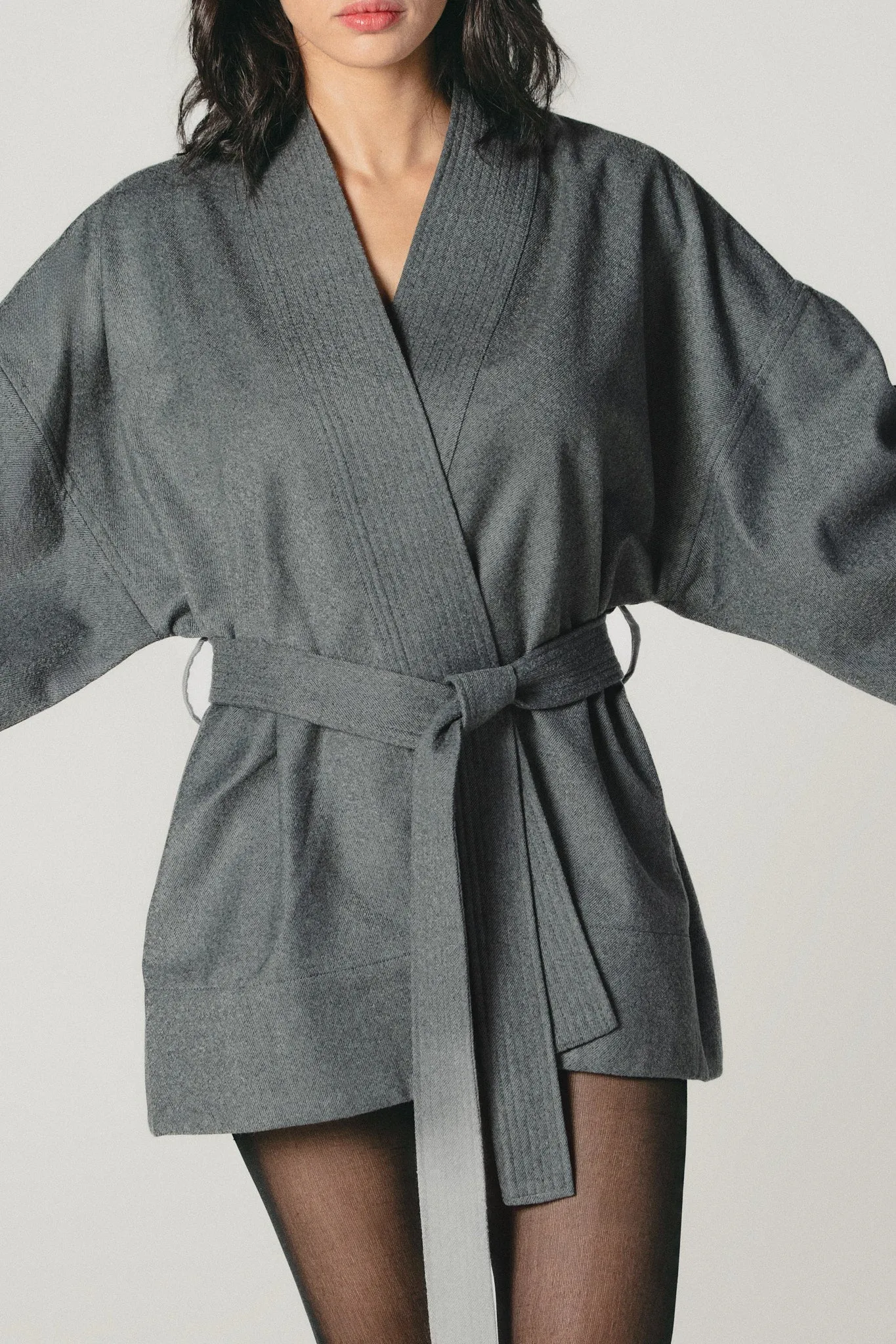 Wool Kimono Jacket Dark Grey