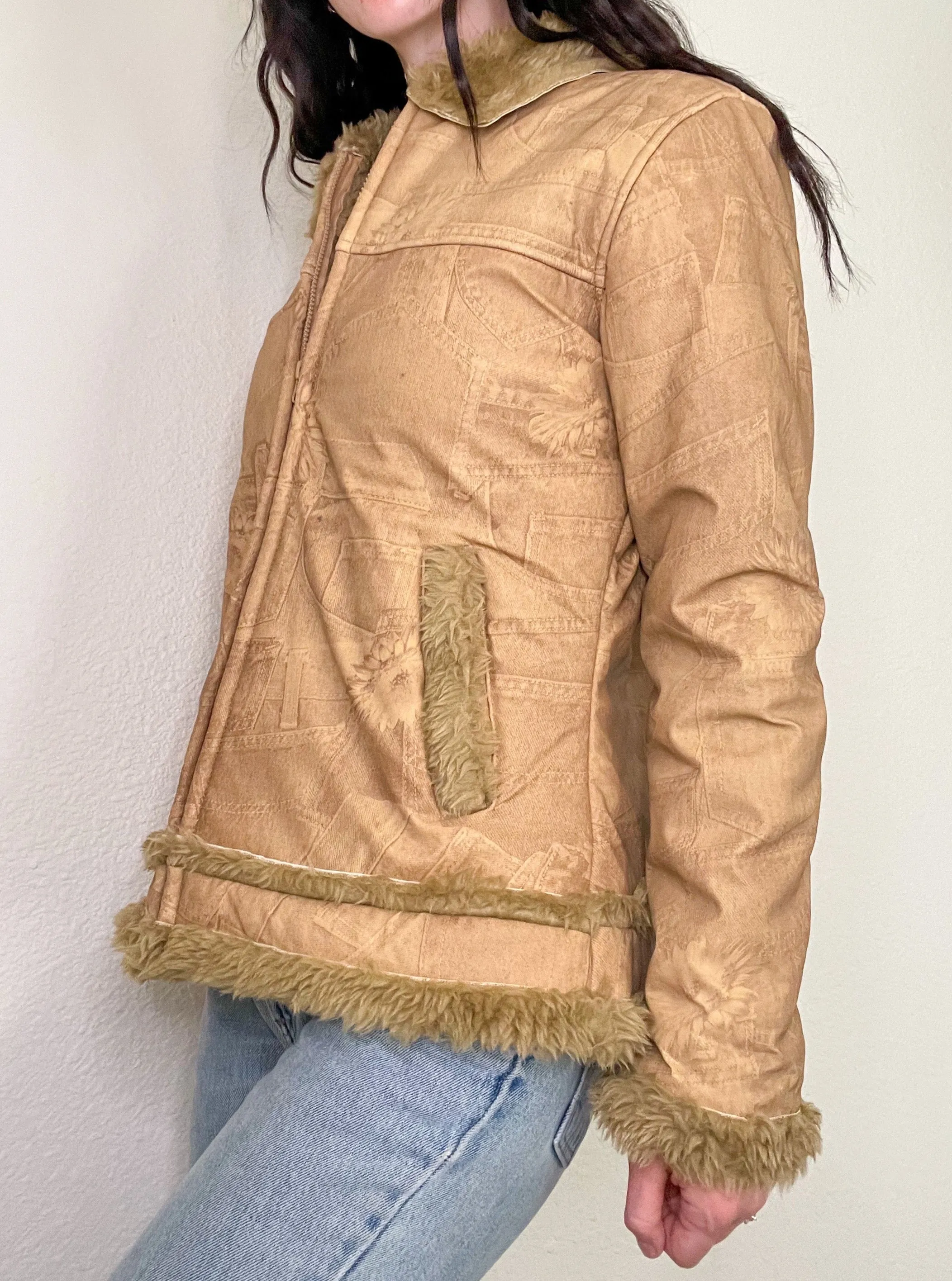 Y2K Tan Faux Fur Coat (M)