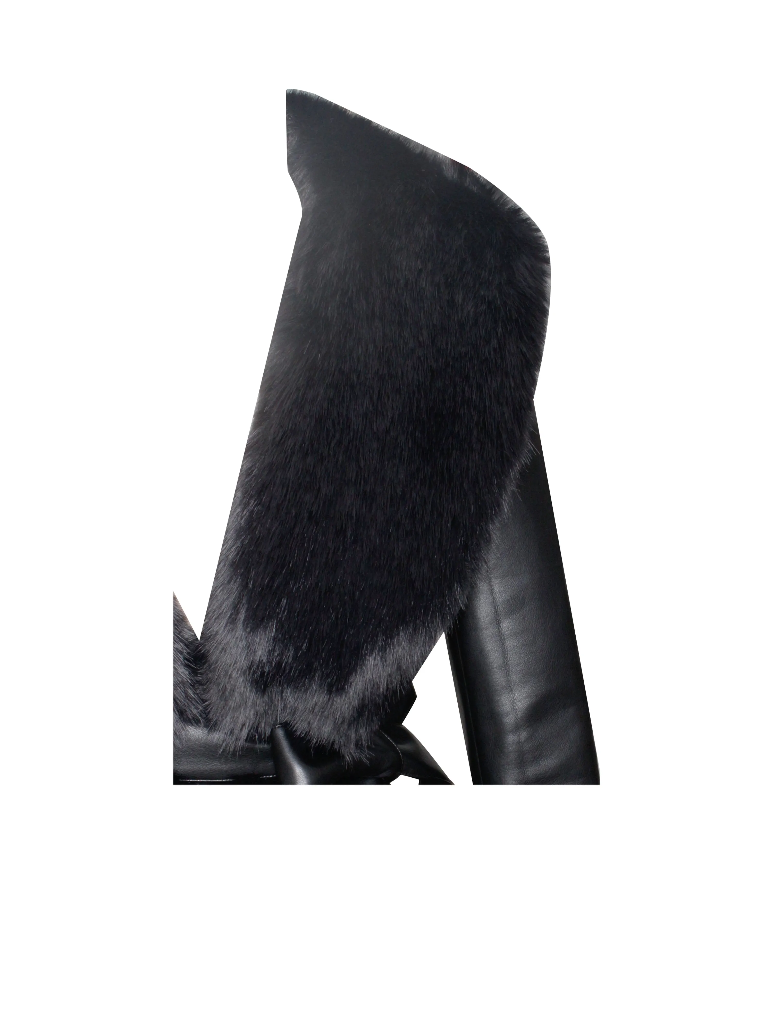 Zaida Black Faux Fur Graceful Trim Black Vegan Leather Coat